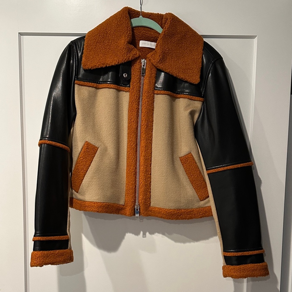 Simkhai Stylish Black and Tan Jacket with Orange Accents